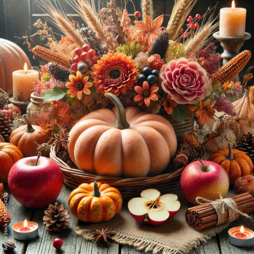 Ripe orange pumpkins overflowing from a basket, a classic autumn harvest decoration Ripe orange pumpkins overflowing from a basket, a classic autumn harvest decoration