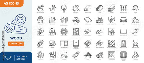 Wood line editable icon set. wood icon set. Vector illustration