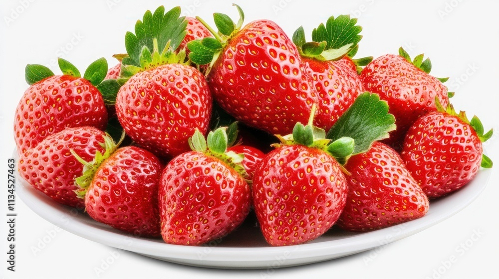Fresh, ripe strawberries on a white plate, studio shot. Fresh, ripe strawberries on a white plate, studio shot.