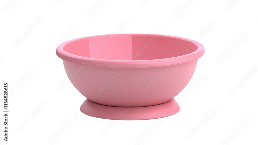 A simple pink mixing bowl on a transparent background ideal for kitchen use, food preparation, or baking activities.