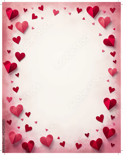 A romantic background featuring various paper hearts in shades of red, perfect for Valentine's Day or love-themed projects.