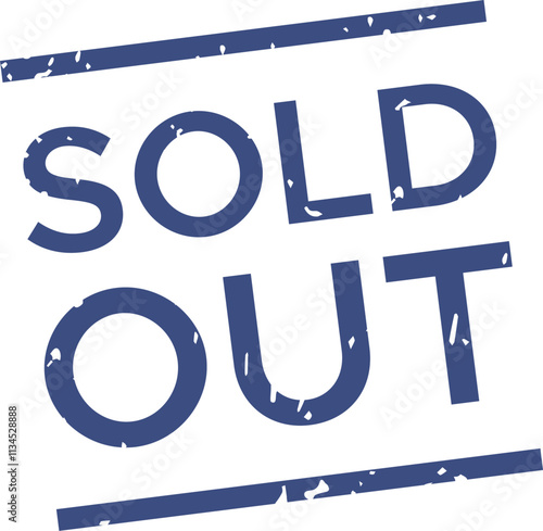 Sold out blue ink grunge rubber stamp imprint resting on a white background captures attention, making it perfect for business, marketing, and advertising purposes