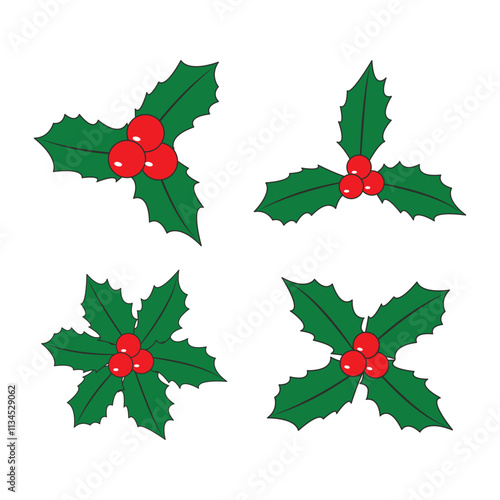 Set of Christmas holly berries sign illustration vector
