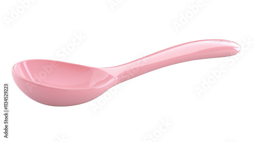 A bright pink plastic serving spoon resting on a transparent background for kitchen use and food presentation.