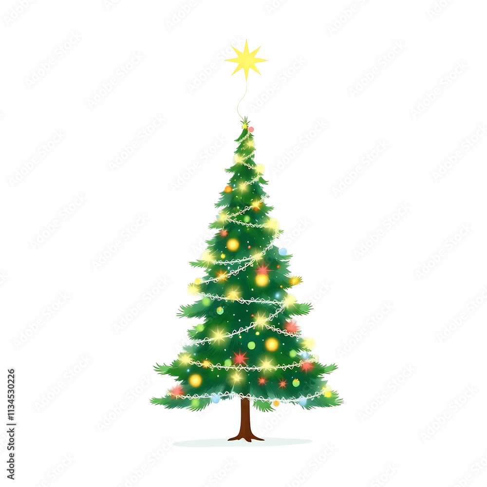 Decorated Christmas tree with star and lights. Decorated Christmas tree with star and lights.