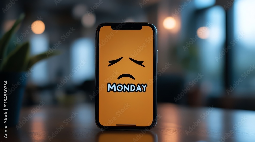 Monday Blues: Smartphone Displaying Sad Face Monday Blues: Smartphone Displaying Sad Face