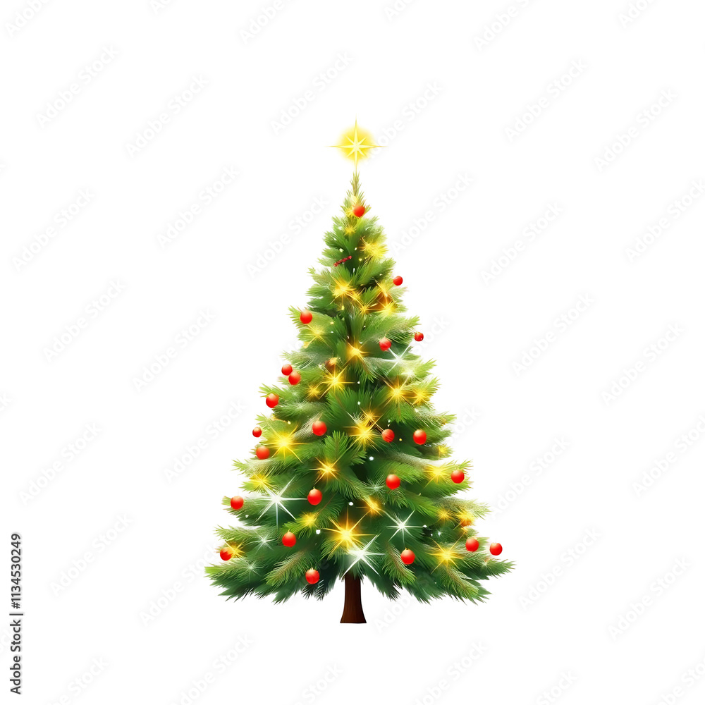 Decorated Christmas tree with lights and ornaments on black background. Decorated Christmas tree with lights and ornaments on black background.