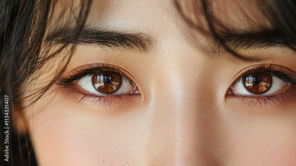 Fototapeta premium Close-up of beautiful brown eyes with natural freckles