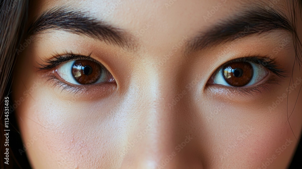 Fototapeta premium Close-up of beautiful brown eyes with natural freckles