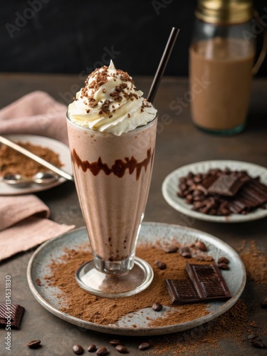 Chocolate Milk Shake with Whipped Cream and Toppings