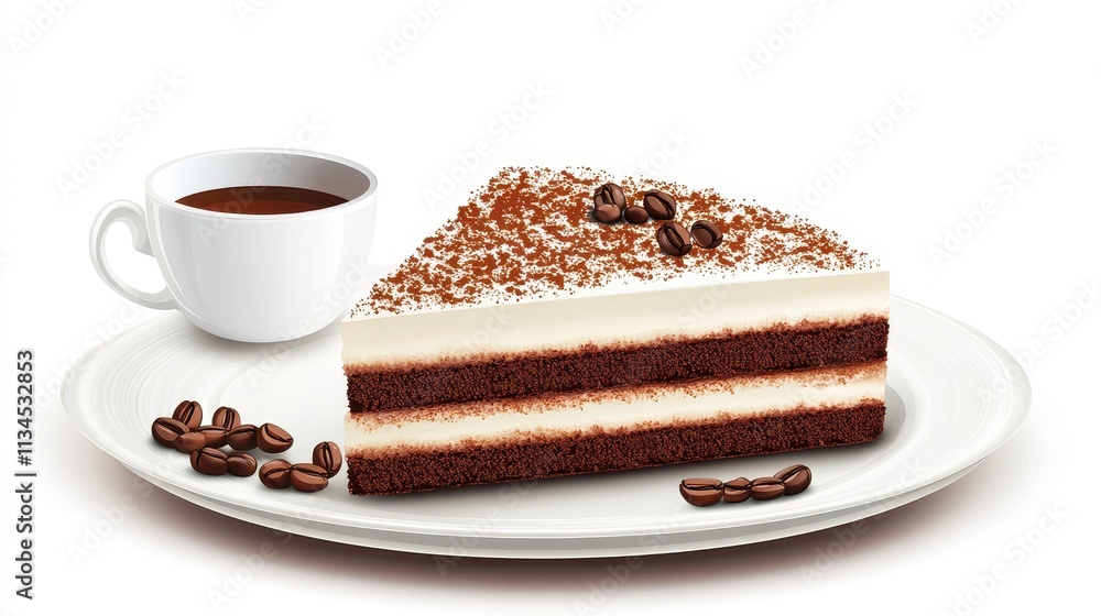 a piece of cake with a cup of coffee on a white background a piece of cake with a cup of coffee on a white background