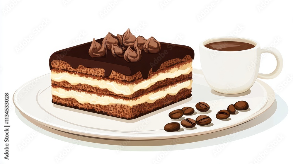 a piece of cake with a cup of coffee on a white background a piece of cake with a cup of coffee on a white background