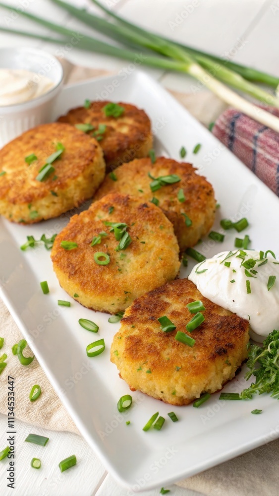 Delicious Potato Cakes with Green Onions and Sour Cream Delicious Potato Cakes with Green Onions and Sour Cream