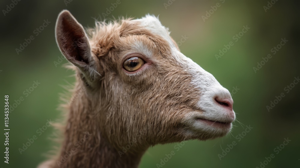 Fototapeta premium A close up of a goat's face with a green background