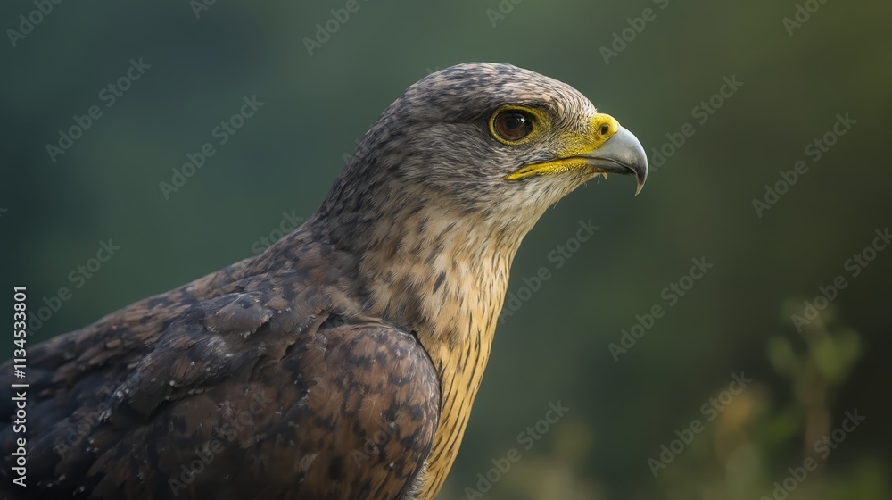 A close up of a bird of prey with a green background A close up of a bird of prey with a green background