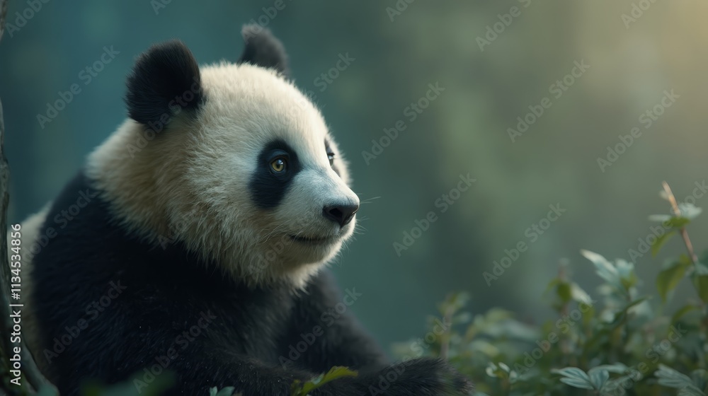 Obraz premium A panda bear sitting in a tree looking at the camera