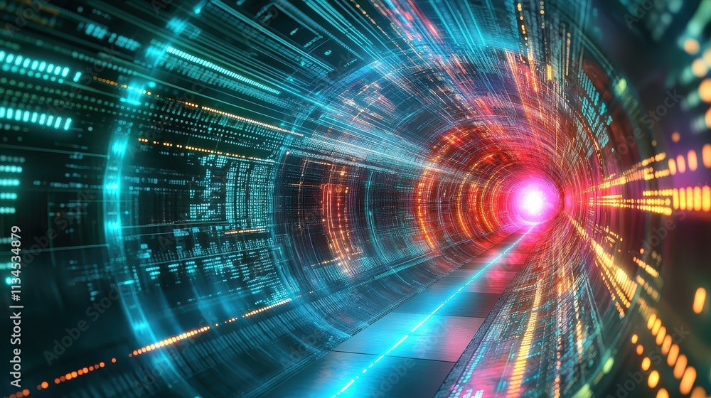 Abstract digital tunnel with glowing code. Perfect for tech, data, or futuristic concepts. Abstract digital tunnel with glowing code. Perfect for tech, data, or futuristic concepts.