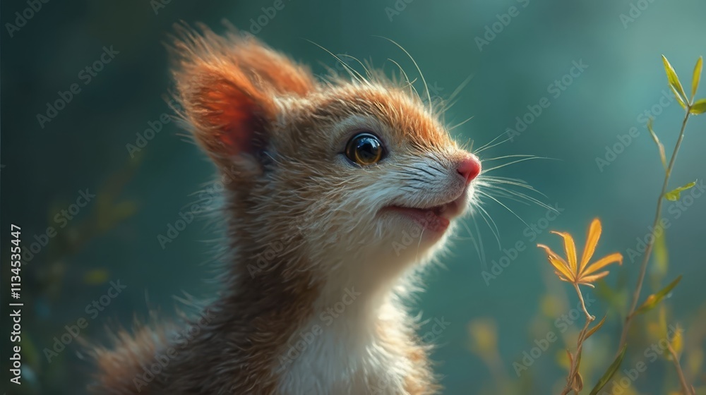 A close up of a small animal with a flower in its mouth A close up of a small animal with a flower in its mouth