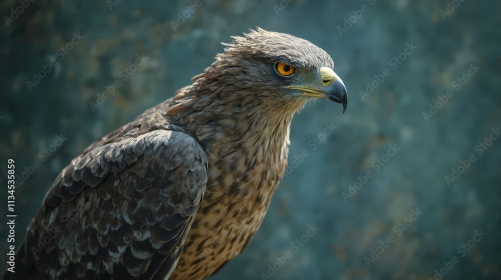 A close up of a bird of prey with a green background A close up of a bird of prey with a green background