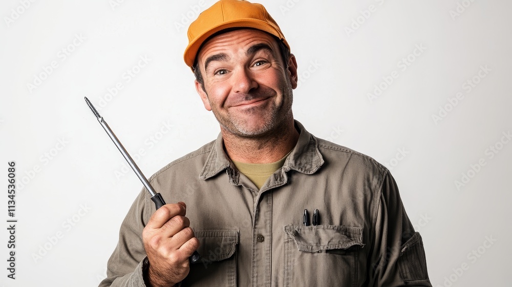 Skilled Handyman with a Screwdriver in Studio - Professional Service Concept Skilled Handyman with a Screwdriver in Studio - Professional Service Concept