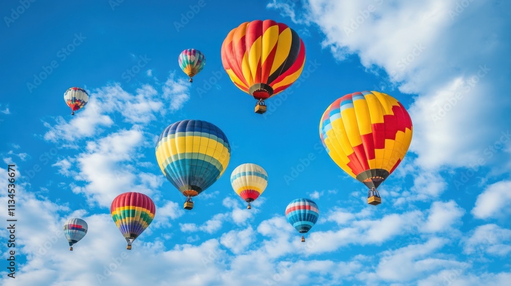Fototapeta premium A group of colorful hot air balloons rising into the sky, symbolizing joy and adventure..