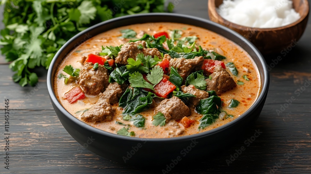 Glowing Panang Curry Plate with Creamy Texture and Vibrant Herbs Glowing Panang Curry Plate with Creamy Texture and Vibrant Herbs