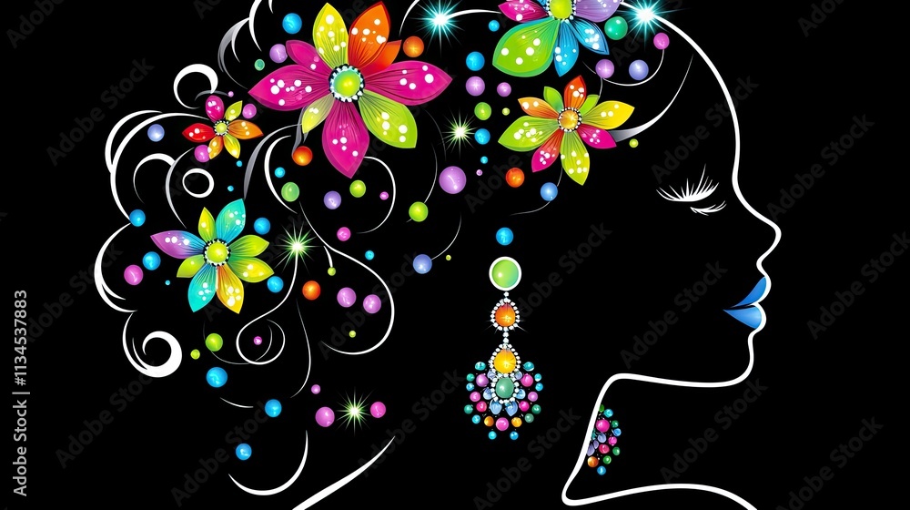 Vibrant floral hair design celebrating beauty and creativity in colorful detail Vibrant floral hair design celebrating beauty and creativity in colorful detail