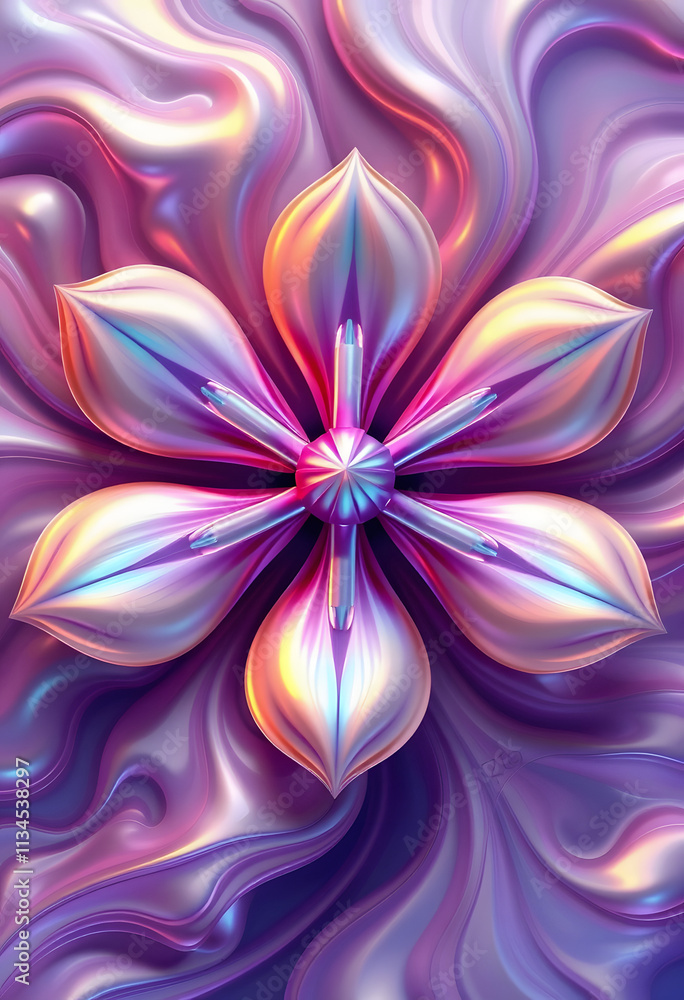 Captivating digital flower radiates with iridescent hues and fluid, fractal patterns, symbolizing growth and the beauty of mathematical artistry, simple style, with white tones Captivating digital flower radiates with iridescent hues and fluid, fractal patterns, symbolizing growth and the beauty of mathematical artistry, simple style, with white tones