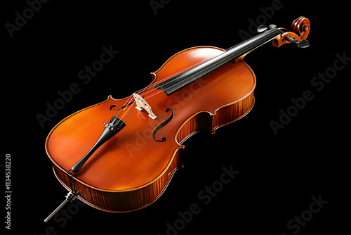 Cello, A Polished, Rich-toned String Instrument, Elegantly Displayed Against a Black Background photo