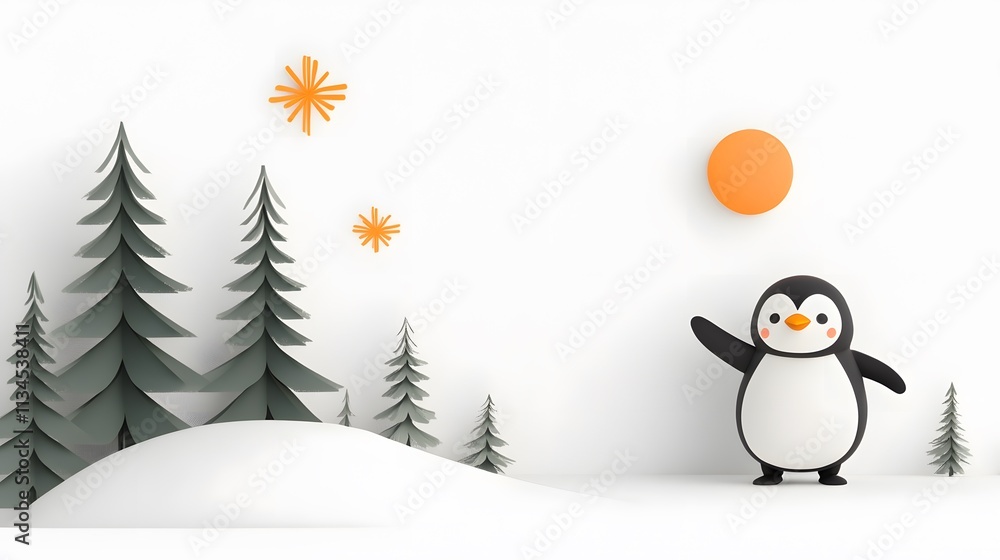 Obraz premium A charming penguin waving a flipper as if greeting viewers, fun National Penguin Day illustration