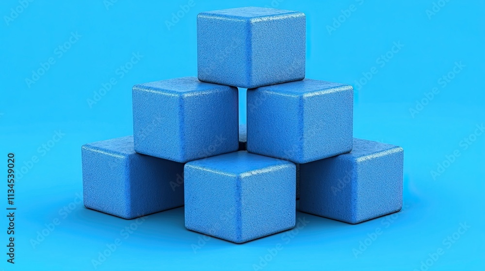 Stacked blue blocks on a vibrant blue background showcasing creativity and playfulness in a simple design Stacked blue blocks on a vibrant blue background showcasing creativity and playfulness in a simple design