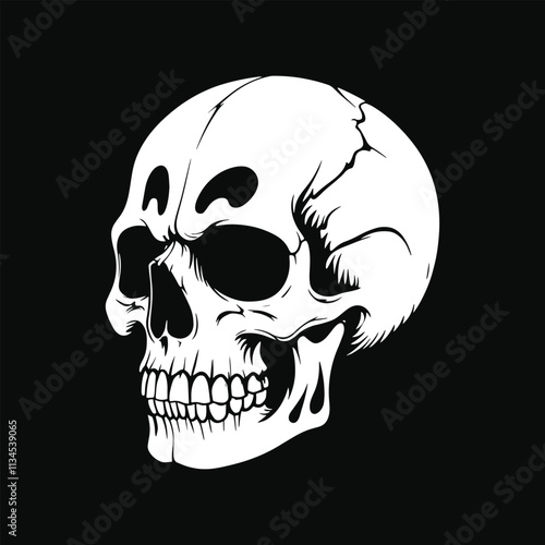 Human skull isolated on black background. Design element for poster, card, banner, t shirt, emblem, sign. Vector illustration