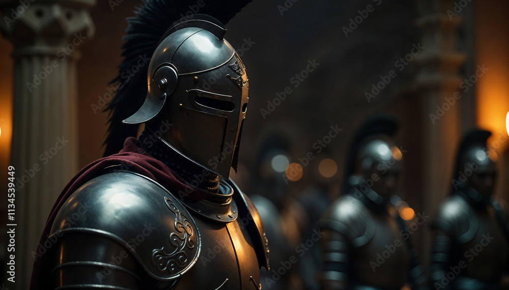 Medieval warrior in iron armor and helmet in a great battle. Medieval warrior in iron armor and helmet in a great battle.
