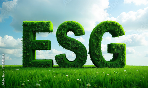 ESG cloud icon green earth concept for environment Society and Governance sustainable environmental concept of the world high angle view of natural environment photo