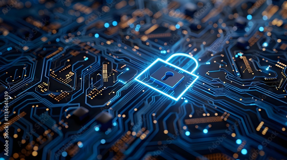 Digital Security Concept with Locked Padlock on Electronic Circuit Background Digital Security Concept with Locked Padlock on Electronic Circuit Background
