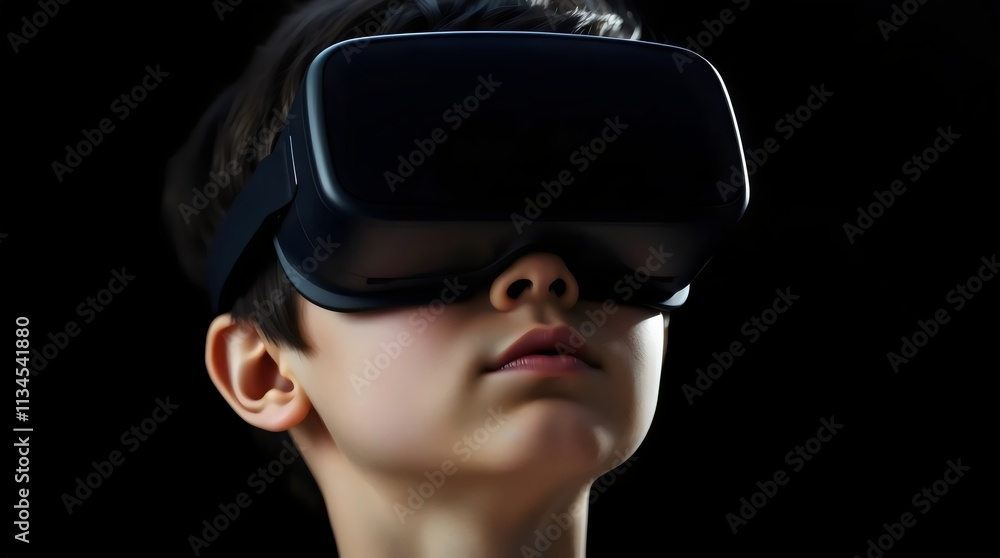 Little Boy Enjoying Virtual Reality with a VR Headset: Embracing New Technology in Childhood Happiness Little Boy Enjoying Virtual Reality with a VR Headset: Embracing New Technology in Childhood Happiness
