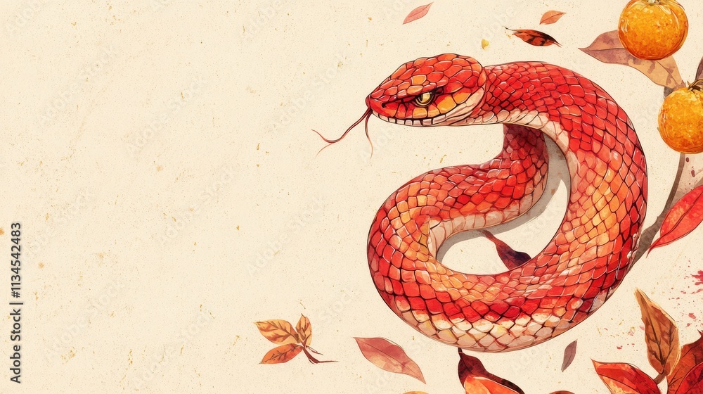 Obraz premium Happy Chinese New Year 2025,Year of the snake zodiac sign,Snake illustration and design,Asian elements gold paper cut style,Lunar new year concept,New Year card 2025.