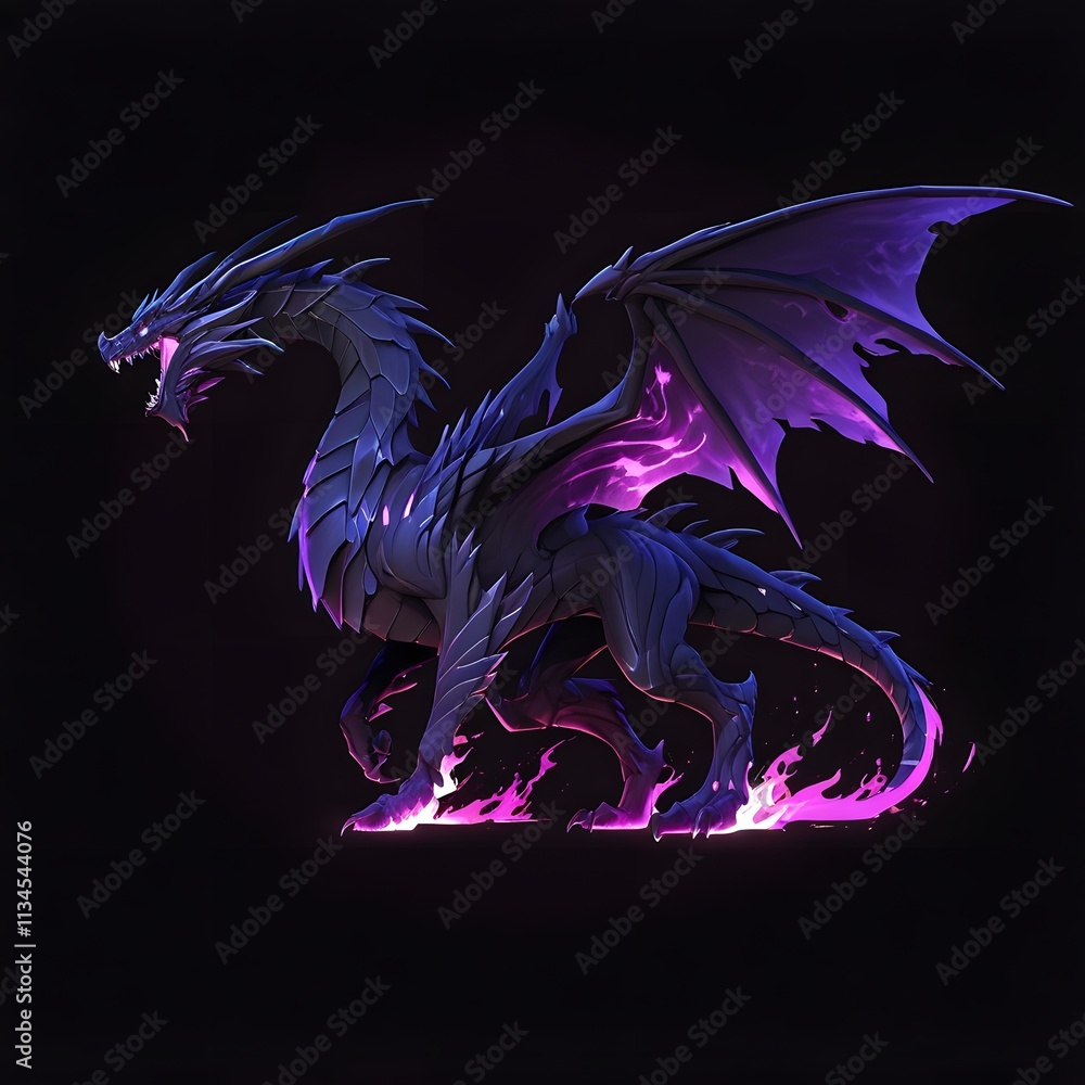 Obraz premium Majestic dragon in dark environment fantasy art digital creation mysterious atmosphere side view enigmatic creature