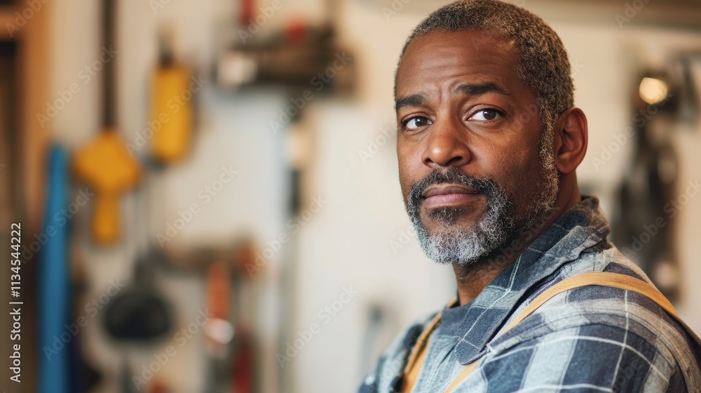 Focused Repairman Working on Wall with Soft Blur Background of Tools - Professional Home Repair Services Concept Focused Repairman Working on Wall with Soft Blur Background of Tools - Professional Home Repair Services Concept