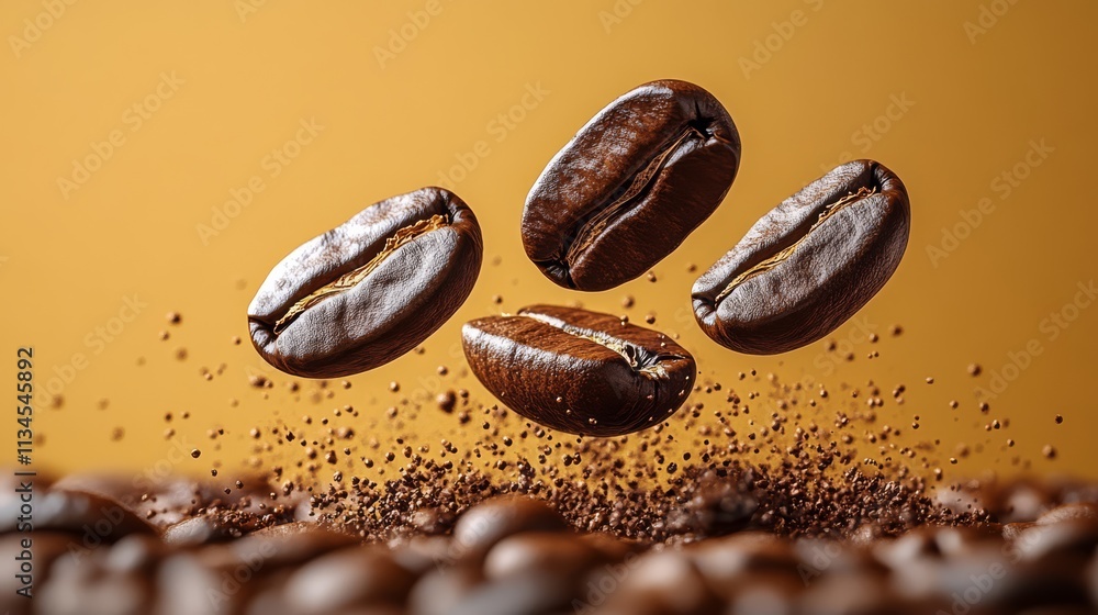 Coffee Bean Flight: Coffee beans suspended in mid-air, a symphony of motion and aroma. The rich brown tones evoke the warmth and energy of this beloved beverage. Coffee Bean Flight: Coffee beans suspended in mid-air, a symphony of motion and aroma. The rich brown tones evoke the warmth and energy of this beloved beverage.