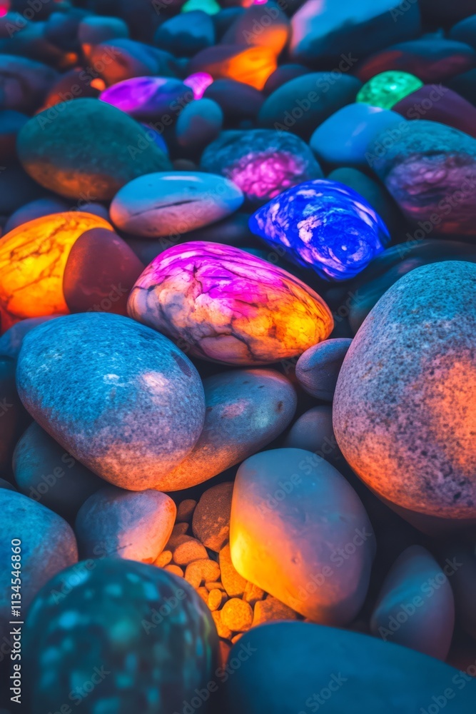 Glowing Pebbles Beach at Night Glowing Pebbles Beach at Night
