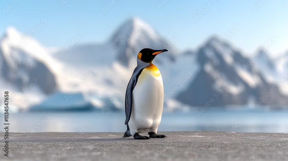 Fototapeta premium A lone penguin standing proudly against the polar backdrop, National Penguin Day admiration