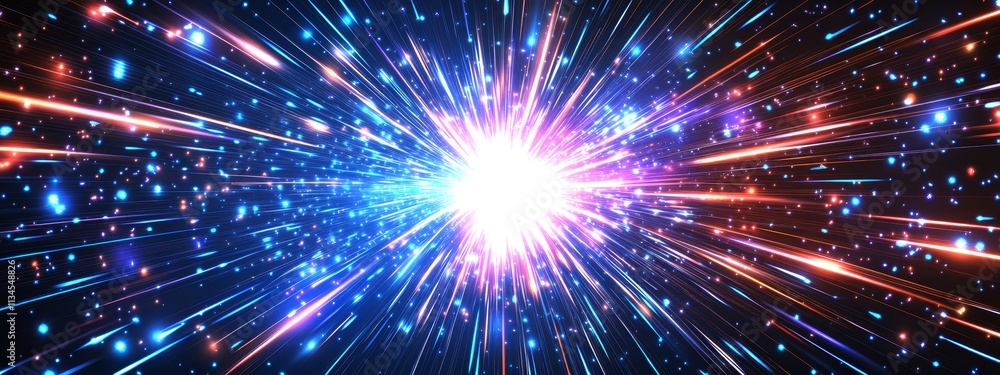 Vibrant neon light rays in purple and blue, representing high-speed space travel, time tunnel, and digital art design concepts. Vibrant neon light rays in purple and blue, representing high-speed space travel, time tunnel, and digital art design concepts.
