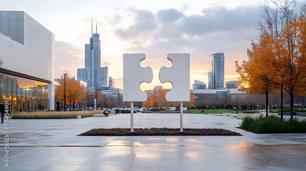 Giant puzzle piece sculpture in a public park, innovative National Puzzle Day design Giant puzzle piece sculpture in a public park, innovative National Puzzle Day design