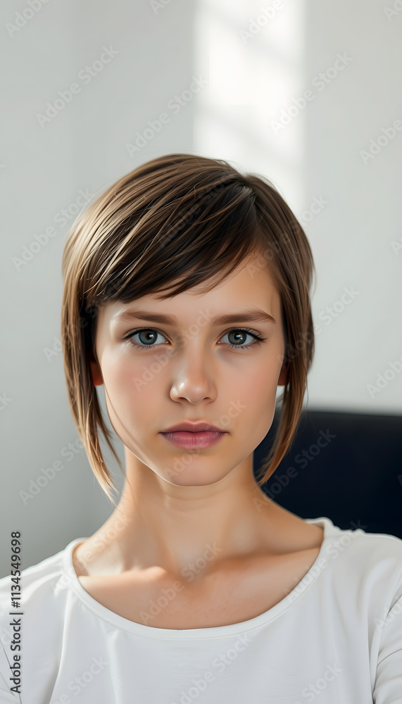 Portrait of beautiful cute teenager model without makeup, with white tones Portrait of beautiful cute teenager model without makeup, with white tones