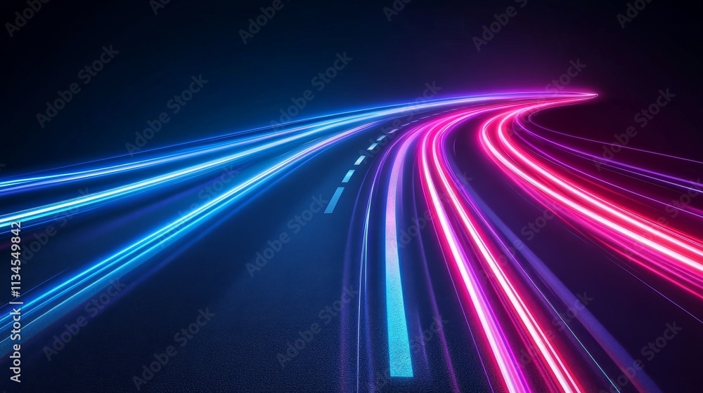 Vibrant neon light rays in purple and blue, representing high-speed space travel, time tunnel, and digital art design concepts. Vibrant neon light rays in purple and blue, representing high-speed space travel, time tunnel, and digital art design concepts.