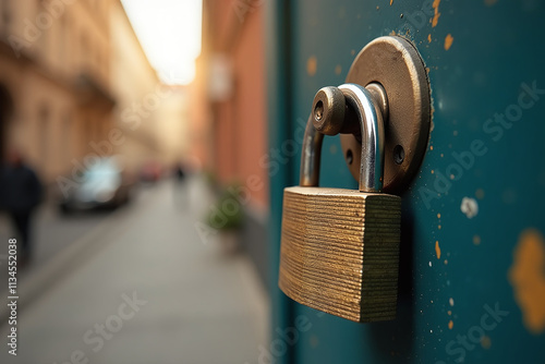 padlock secures door shut safety protection purposes photo