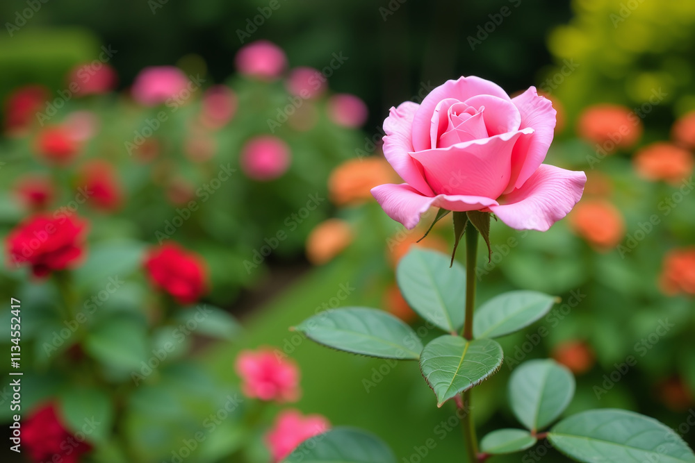 single pink rose located beautiful outdoor garden setting surrounded lush greenery vibrant single pink rose located beautiful outdoor garden setting surrounded lush greenery vibrant
