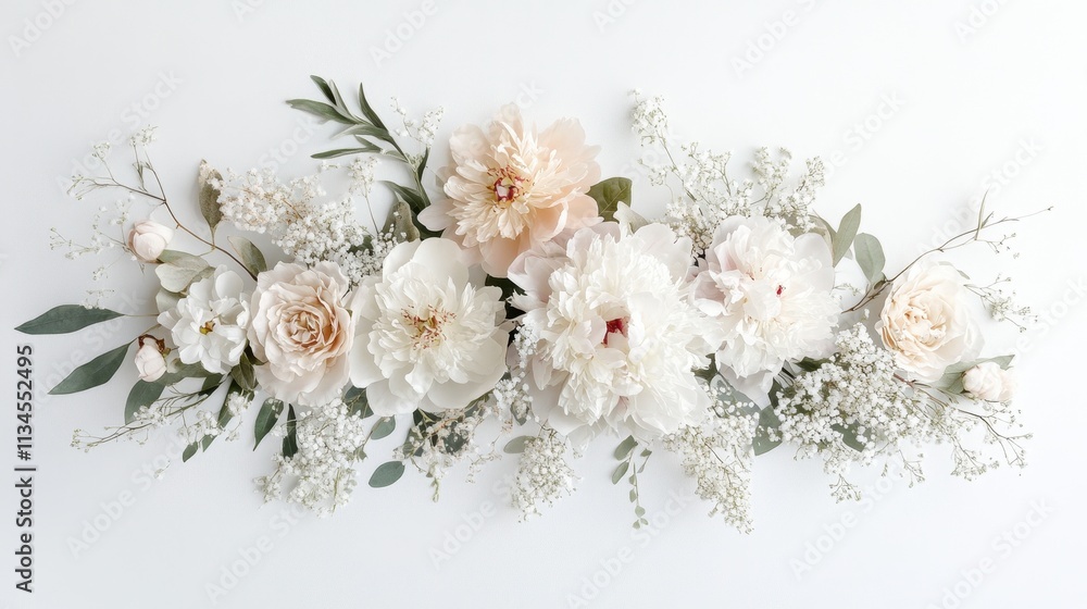 Elegant arrangement of white and blush peonies and greenery Elegant arrangement of white and blush peonies and greenery