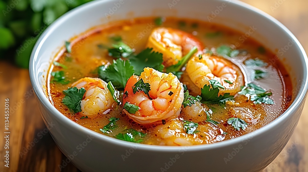 Vibrant and Aromatic Thai Tom Yum Goong Soup with Shrimp and Fresh Herbs Vibrant and Aromatic Thai Tom Yum Goong Soup with Shrimp and Fresh Herbs